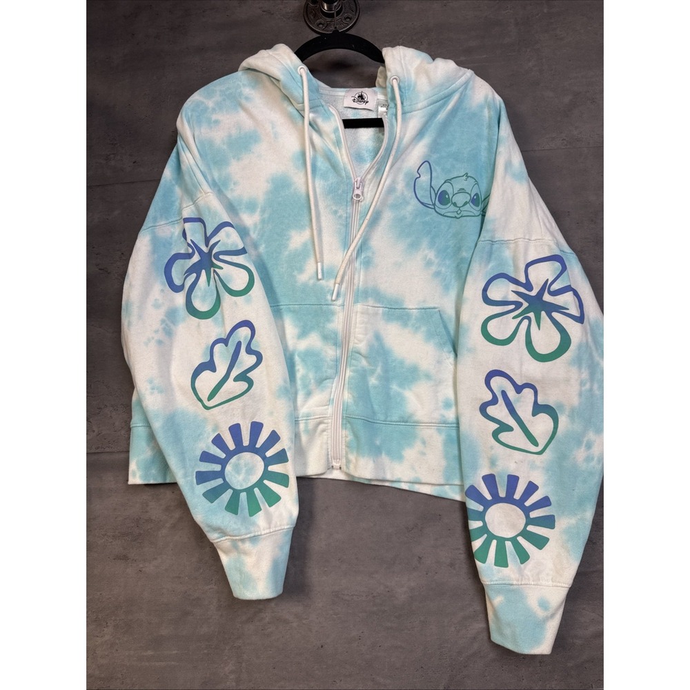 Disney Stitch blue and white tie-dye cropped zip-up hoodie Sz 1x - Picture 4 of 8